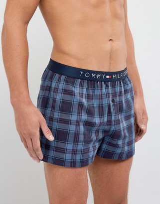 Tommy Hilfiger Woven Check Boxers In Vintage Indigo