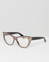 Thumbnail for your product : Gucci Clear Cat Eye Glasses with Embroidered Frame