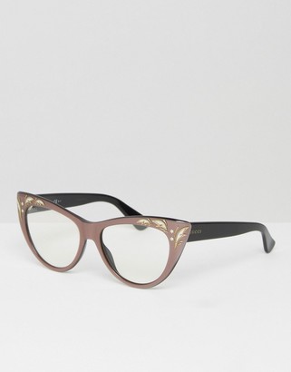 Gucci Clear Cat Eye Glasses with Embroidered Frame