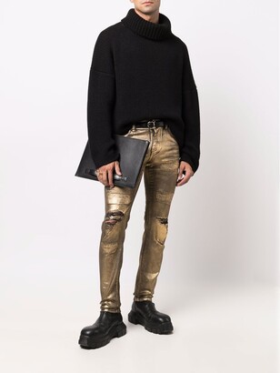 Dolce & Gabbana Metallic-Finish Distressed Trousers