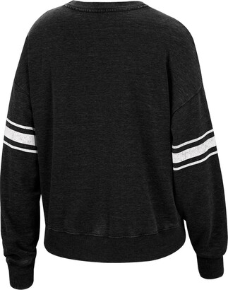 Top of the World Women's Black Oklahoma Sooners Camden Sleeve Stripe Washed Pullover Sweatshirt