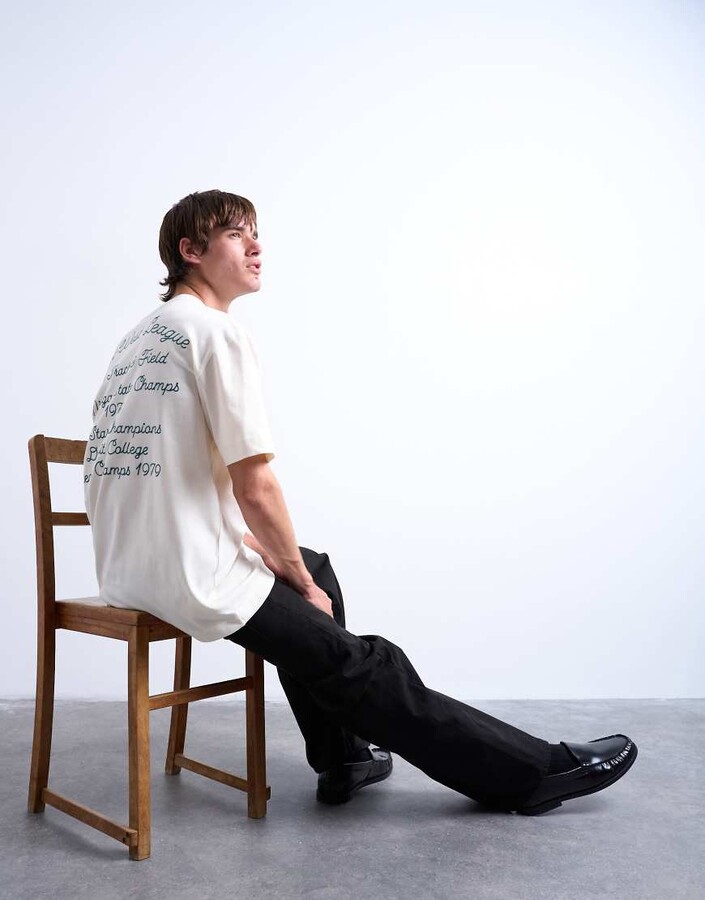 Topman oversized t-shirt with Mid-West League back embroidery in ecru