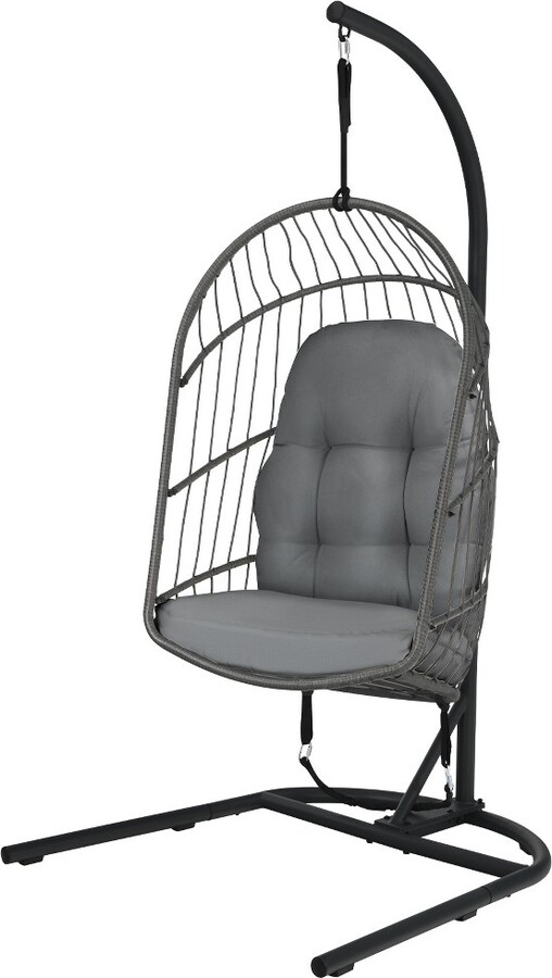 Tangkula Modern Rattan Hanging Egg Swing Chair w/Stand Foldable