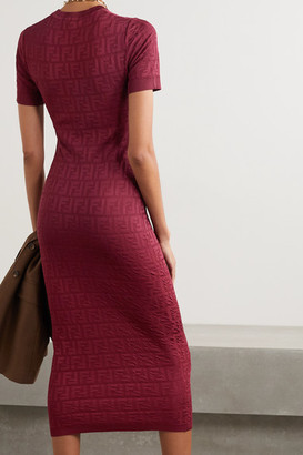 Fendi Cotton-blend Jacquard Midi Dress - Claret