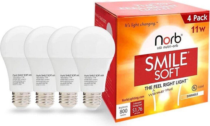Elecwish NorbSMILE 11W Equivalent A19 Cool White (4000K) Sun-Spectrum Wellness LED Light Bulb (4-Pack)