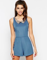 Thumbnail for your product : ASOS Scuba Playsuit with Sequin Collar