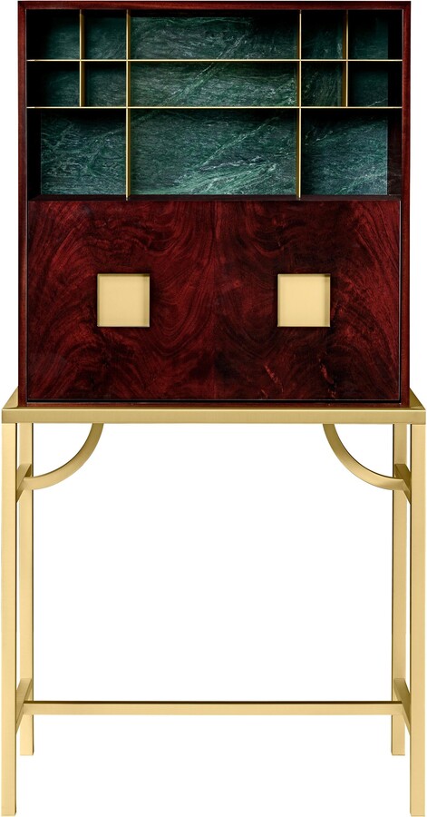 Paolo Rizzatto Zuan Large Cabinet In Satin Brass Legs With Mahogany Wood