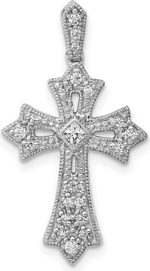 Diamond2Deal 14k White Gold 1/6 carat Diamond Fleur de Lis Cross Pendant