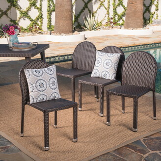 Noble House Carter Outdoor Wicker Stacking Chairs with an Aluminum Frame, Set of 4, Multibrown