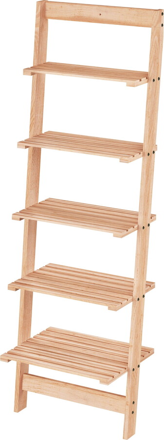 Lavish Home 5-Tier Ladder Shelf, 50 in. Narrow Leaning Bookshelf, Wooden Bookcase for Living Room, Bathroom, or Office (Oak)