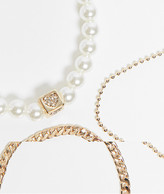 Thumbnail for your product : ASOS DESIGN pack of 3 bracelets with mix chain and pearl in gold tone