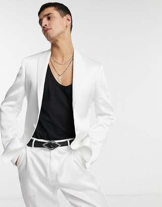 ASOS DESIGN skinny tuxedo suit jacket in white with high shine panels