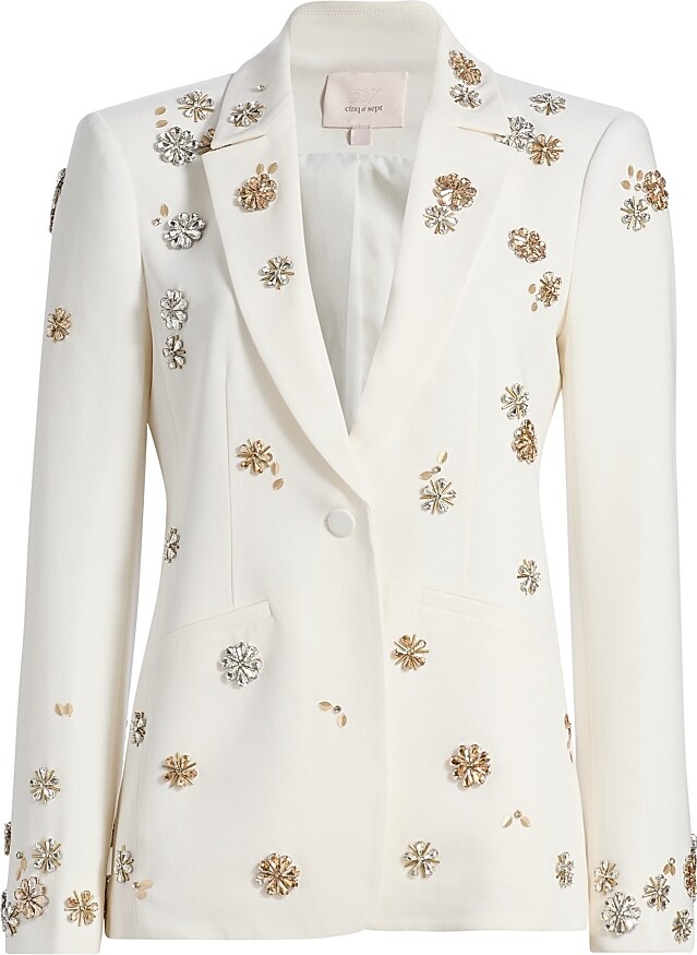 Cinq à Sept Women's Karlie Tumbling Flowers Embellished Blazer - Ivory - Size 00