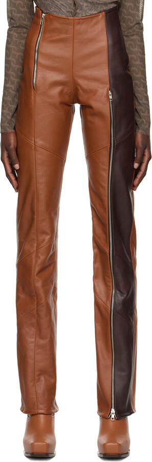 Jade Cropper Brown Zip Vent Leather Pants - ShopStyle Trousers