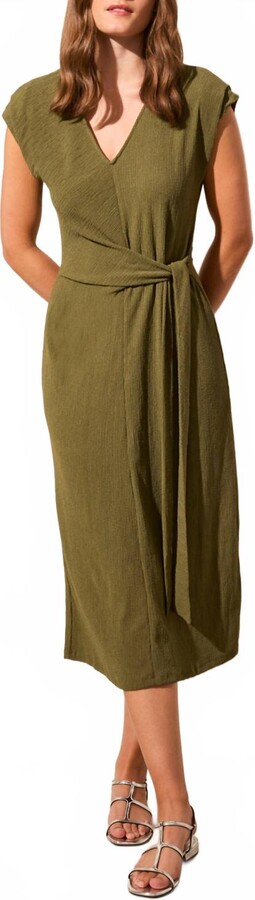 Tribal Front Tie Midi Dress In Green