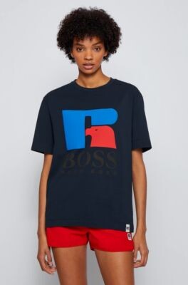 Boss X Russell Athletic Unisex Relaxed-Fit T-Shirt in Dark Blue