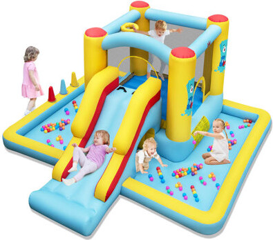 Topbuy Inflatable Bounce House With Slide Jumping Area Tunnel Ball Pit Blower Excluded