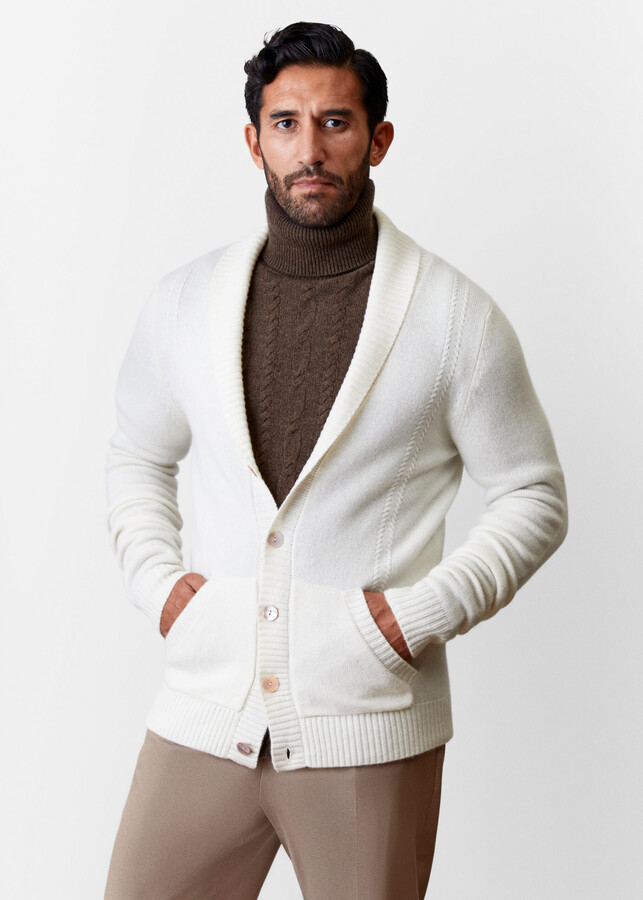 White Shawl Collar Cardigan Men | ShopStyle