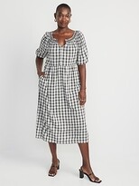 Old Navy Puff-Sleeve Plaid Smocked Midi Swing Dress for Women - ShopStyle