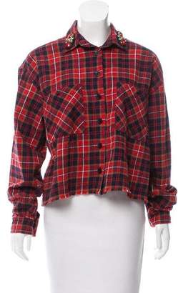 Pinko Distressed Plaid Button-Up