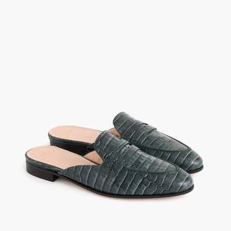 J.Crew Academy penny loafer mules in croc-embossed leather