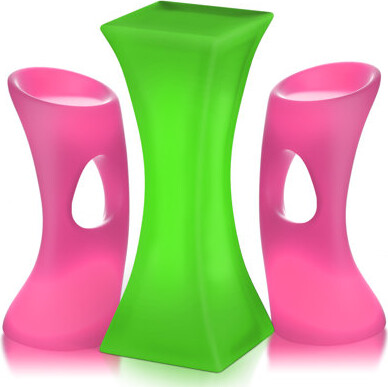 Wrought Studio 2 - Person Modern LED Light Up Outdoor Bar Stool Party Stool and Table Set with Remote