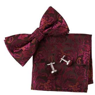 Handmade Design Red Patterned Shandmade Contemporary For Guys Silk Pre-tied Bowtie Cufflink Hanky Set By Epoint