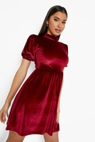 Thumbnail for your product : boohoo Velvet High Neck Puff Sleeve Smock Party Dress