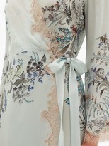 Thumbnail for your product : Carine Gilson Lace-trimmed Silk-blend Satin Robe - Green Multi