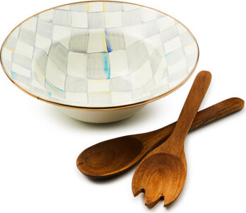 Mackenzie Childs Sterling Check Salad Serving Set