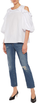 Iris and Ink Shannon Ruffled Cold-Shoulder Cotton-Poplin Top