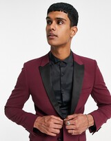 Thumbnail for your product : ASOS DESIGN super skinny tuxedo in burgundy suit jacket
