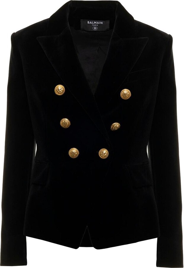 Balmain Woman's DoubleBreasted Black Velvet Blazer ShopStyle