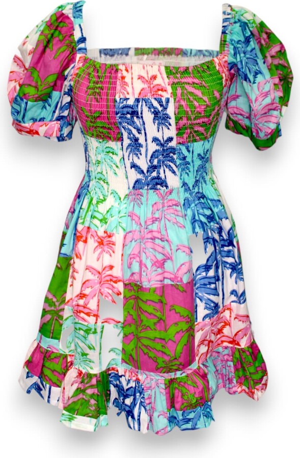 Mary Marshmallow Poppy Short Dress - Paradise Palm Patchwork - Multi