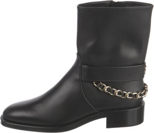 CHANEL Chain Accent Quilted Knee High Boots