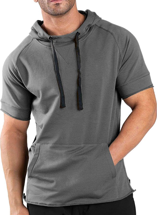 COOFANDY Men's Short Sleeve Hoodie Workout Gym Sweatshirt Muscle Fit  Fashion Athletic Hoodies Pullover Cotton Hooded T-Shirts - ShopStyle