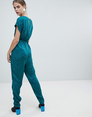 New Look knot front jumpsuit in green