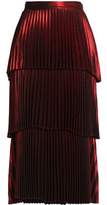Thumbnail for your product : A.L.C. Tiered Pleated Satin Midi Skirt