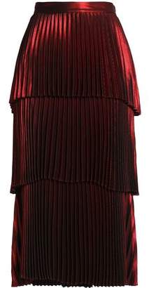 A.L.C. Tiered Pleated Satin Midi Skirt