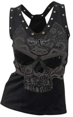 Susenstone Women's Summer Skull Rose Printed O-Neck Ruched Sleeveless Tops Shirts Skull Prints Casual Vest (M, )