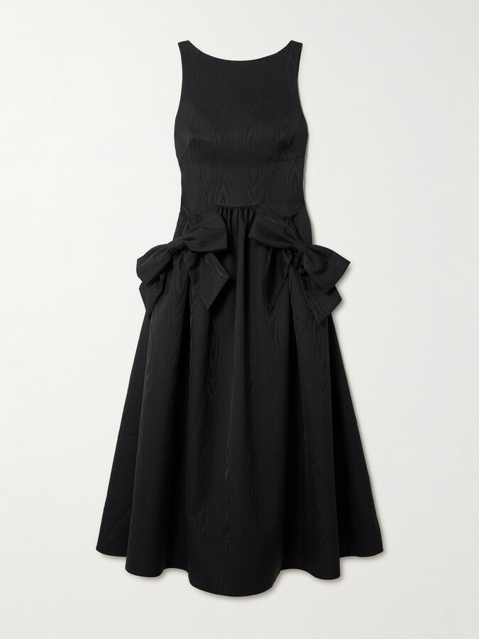 Rebecca Vallance Narcissa Bow-embellished Gathered Moire Midi Dress - Black