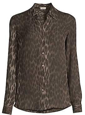 L'Agence Women's Nina Leopard Print Long Sleeve Silk Blouse