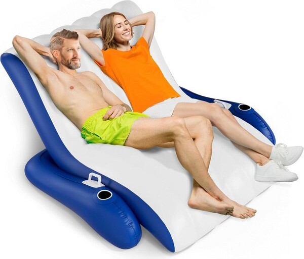 JasonwellGiantLuxuryPoolFloatReclinerChairfor1-2Adults,HeavyDutyInflatableLoungerforPool,Lake,Beach-Blue,59\