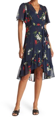 Calvin Klein Floral Short Sleeve Surplice Midi Dress - ShopStyle