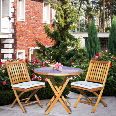 Round 2 - Person 36" Long Teak Dining Set with Cushions