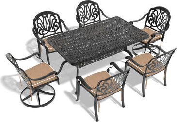 Banior Outdoor 7 Dining With Rectangular Table. 2 Swivel Chairs, 4 Chairs. All-aluminum, , Ergonomic Seats, Cushions Supplied Cast Aluminum For Garden. Chair