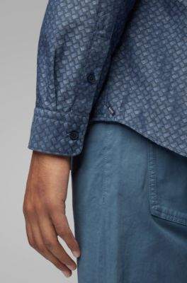BOSS Regular-fit patterned shirt in denim-look cotton jacquard