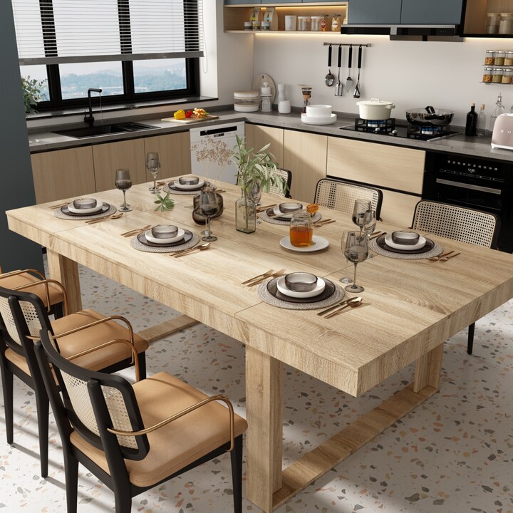 Homsee Retangular Wood Grain Wooden Dining Table with Wooden Frame