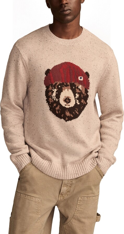 Lucky Brand Men's Bear Design Pull-Over Sweater - Brown/Beige