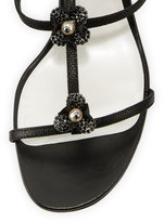 Thumbnail for your product : Rene Caovilla Floral-Embellished Karung Sandal, Black